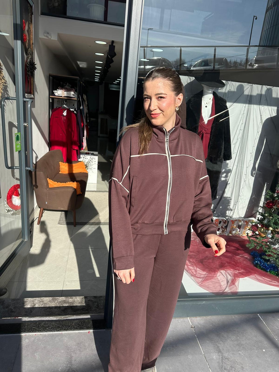 MODAL TENCEL BIYE DETAYLI KAHVERENGİ EŞOFMAN TAKIMI