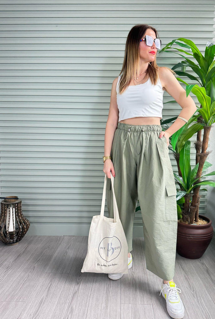 Paraşüt Kumaş Stoperli Pantolon (Yeşil)