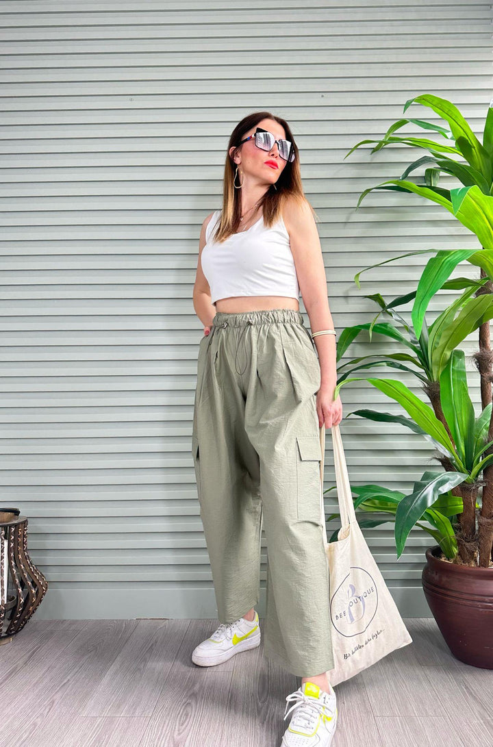 Paraşüt Kumaş Stoperli Pantolon (Yeşil)