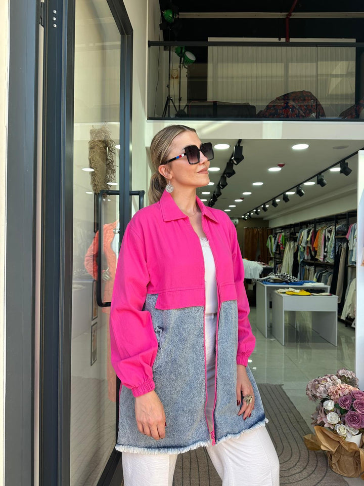 Pembe Denim Kombinli Ceket