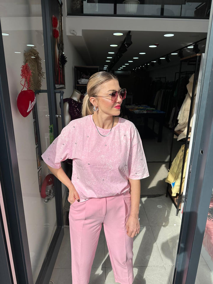 PEMBE KEMERLİ HAVUÇ PANTOLON