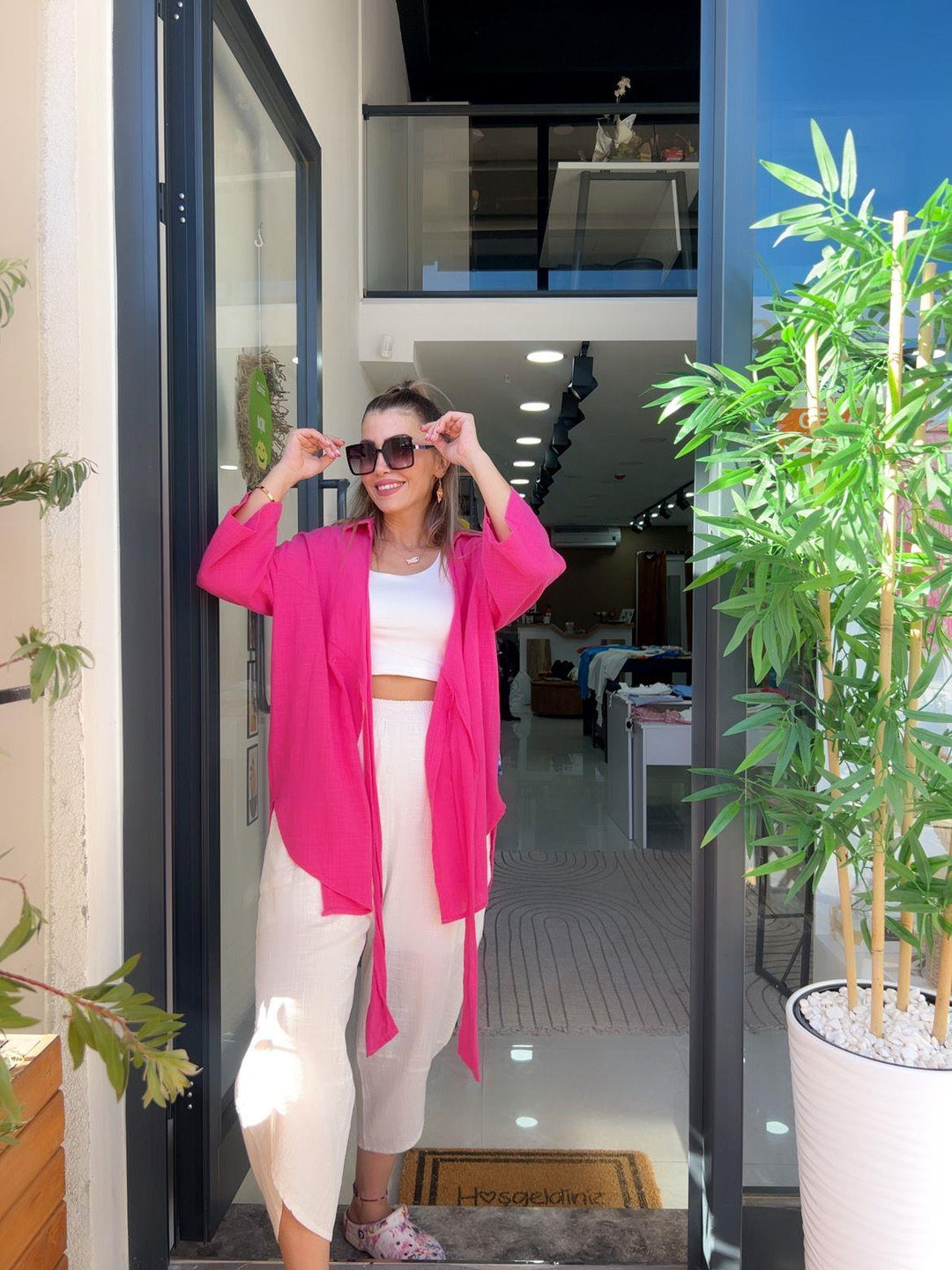 Pembe Keten Kimono