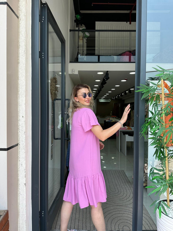 Pembe Krep Kumaş Elbise