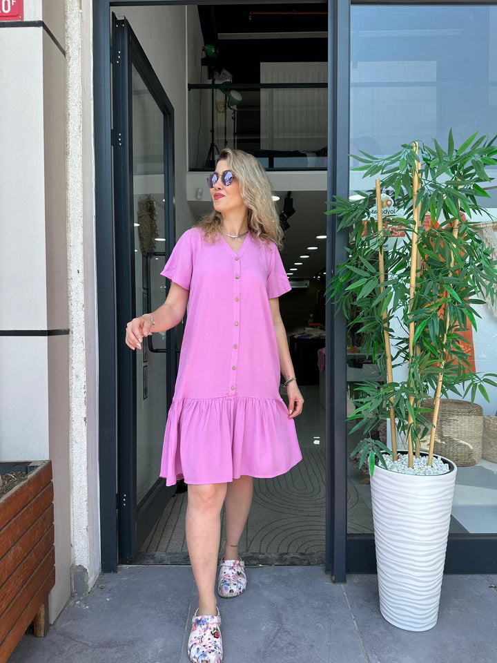 Pembe Krep Kumaş Elbise