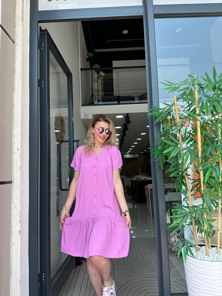 Pembe Krep Kumaş Elbise