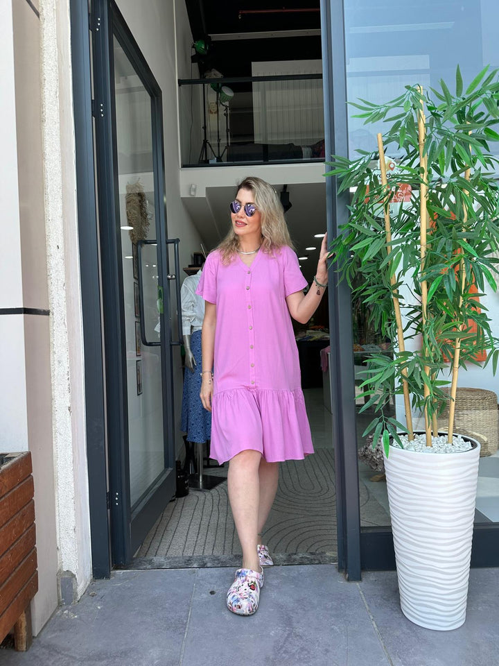 Pembe Krep Kumaş Elbise