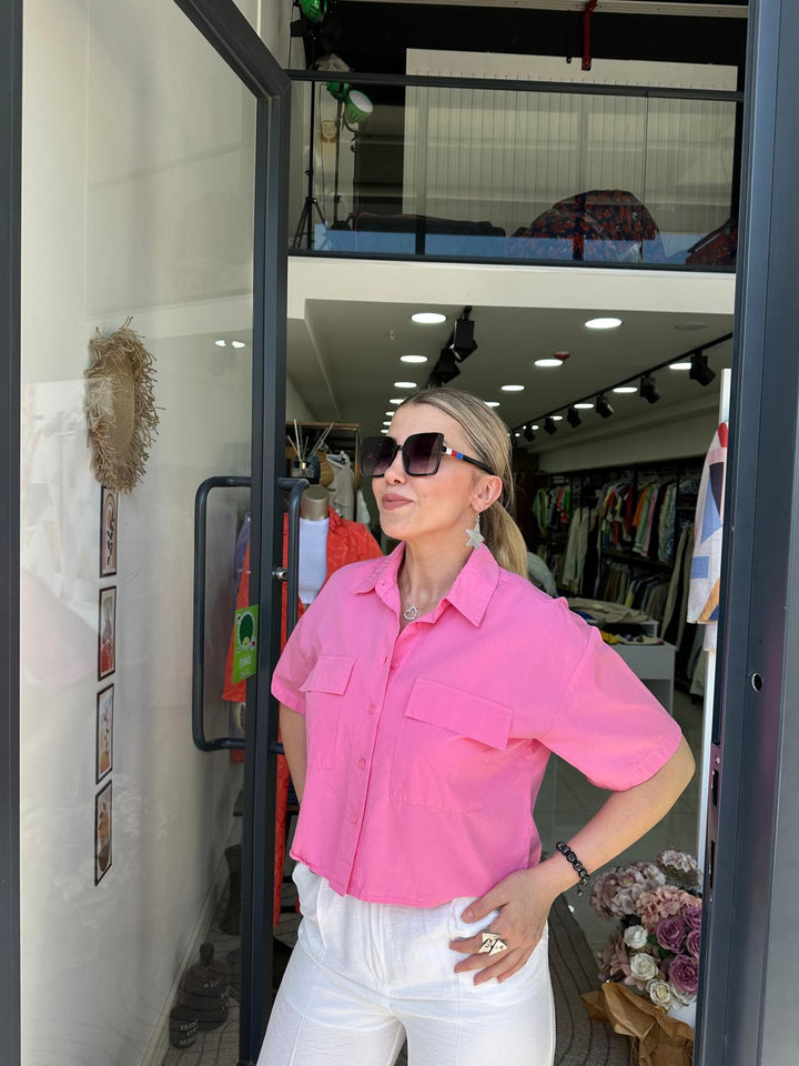 Pembe Poplin Gömlek