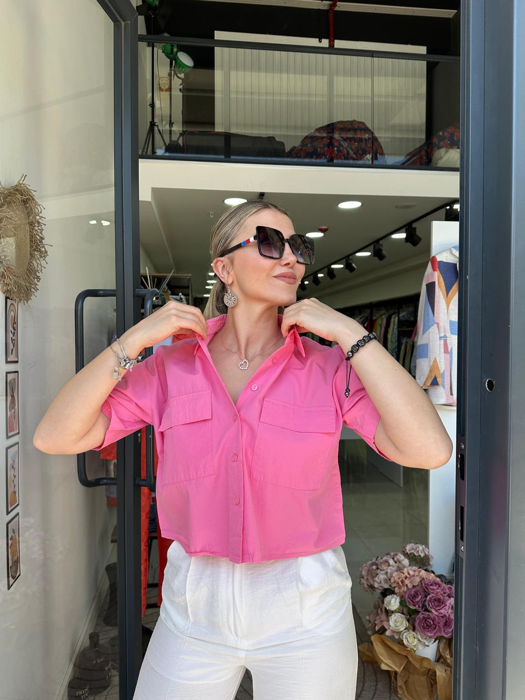 Pembe Poplin Gömlek