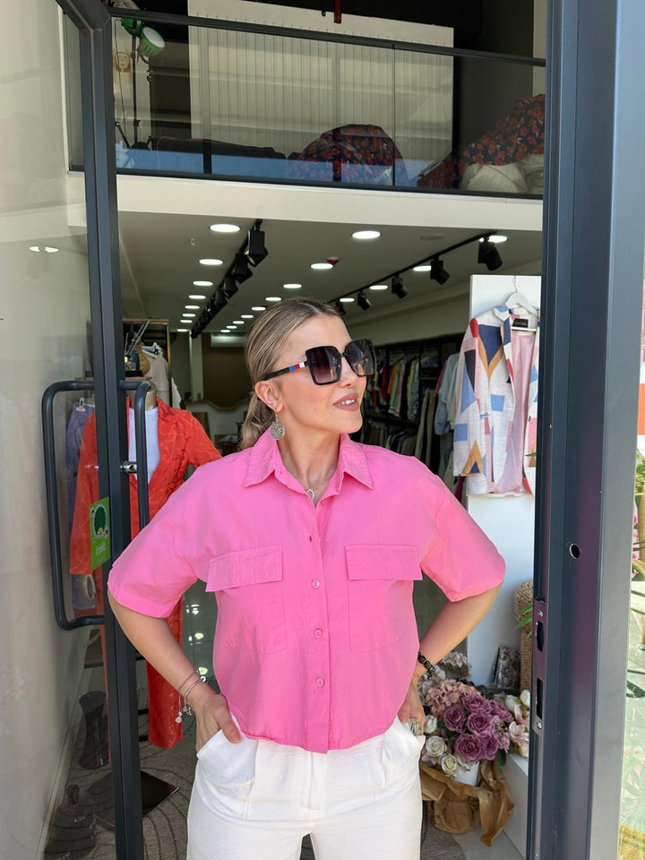 Pembe Poplin Gömlek