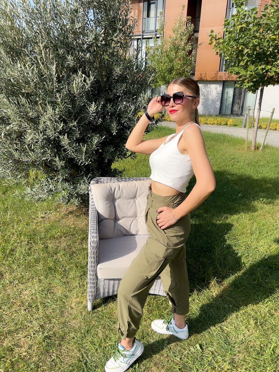 Poplin Kumaş Haki Kargo Pantolon
