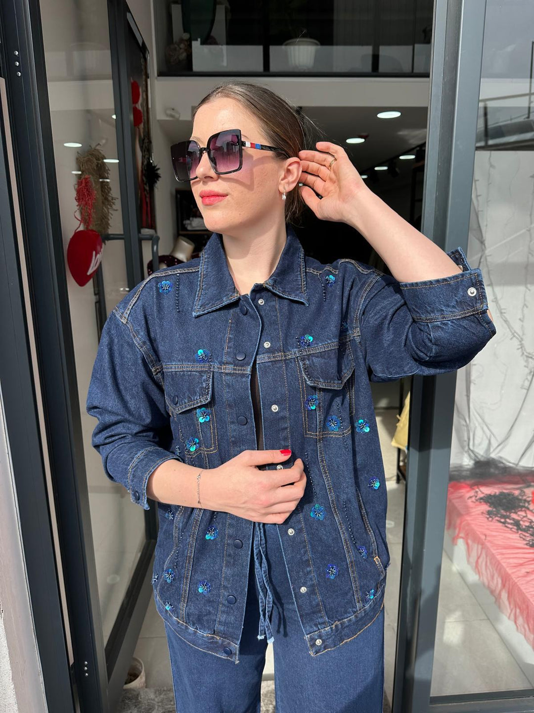 PUL DETAYLI DENİM CEKET
