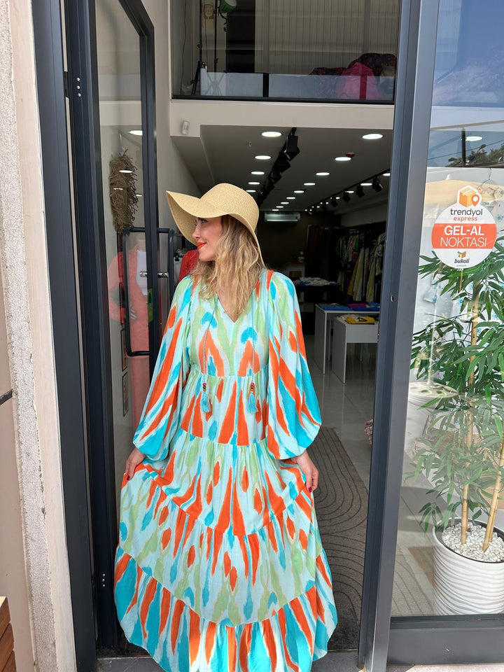 Renkli Poplin Elbise