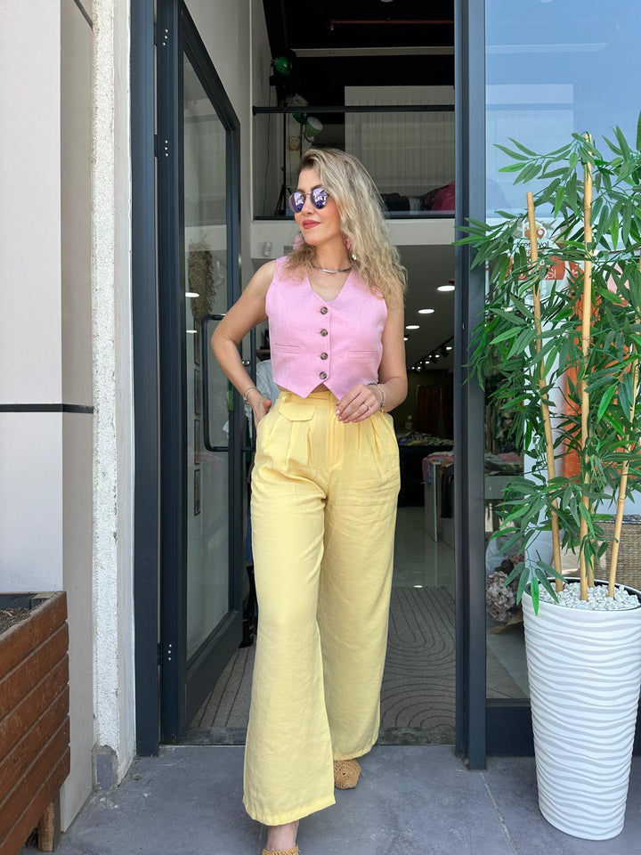 Sarı Tencel Pantolon