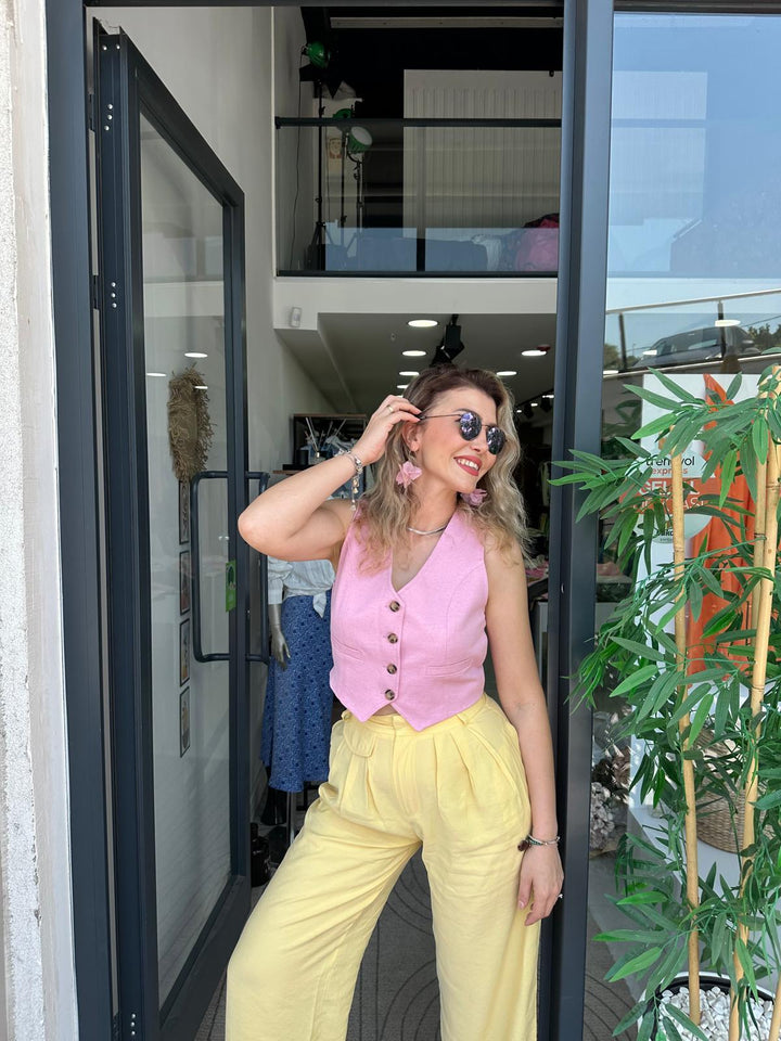 Sarı Tencel Pantolon