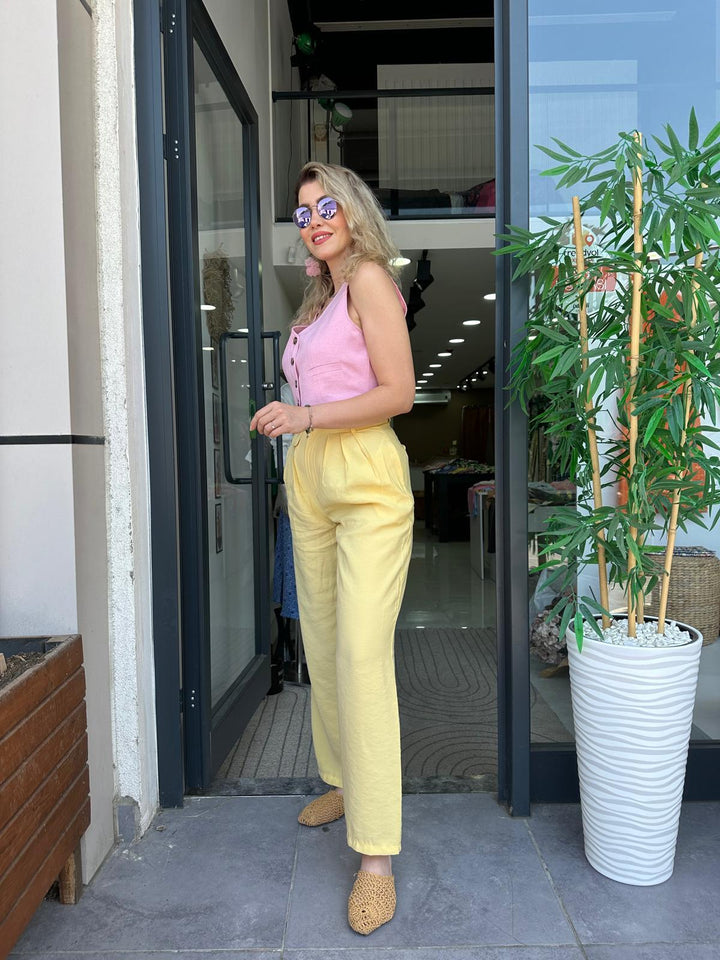 Sarı Tencel Pantolon
