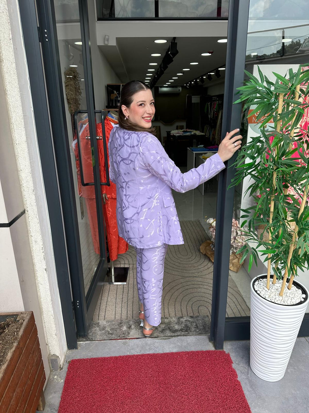 Saten Jakarlı Lila Takım