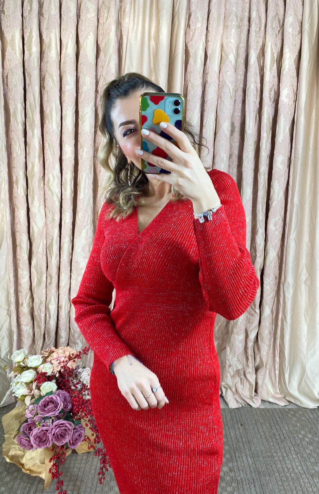 Sim İp Detaylı Triko Elbise