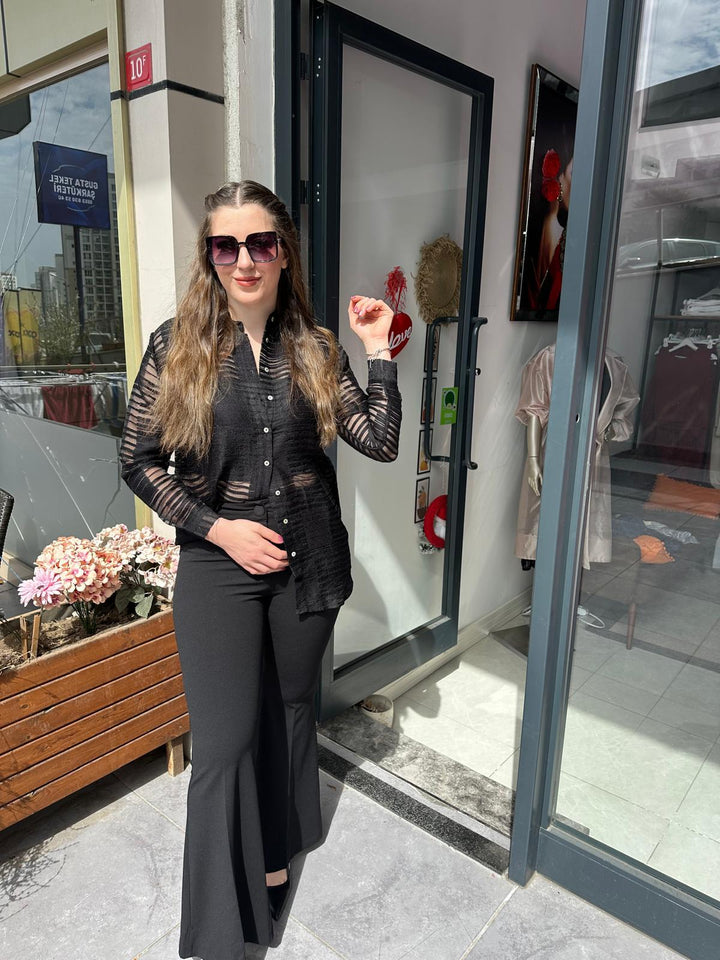 SİYAH ORGANZE KUMAŞ GÖMLEK