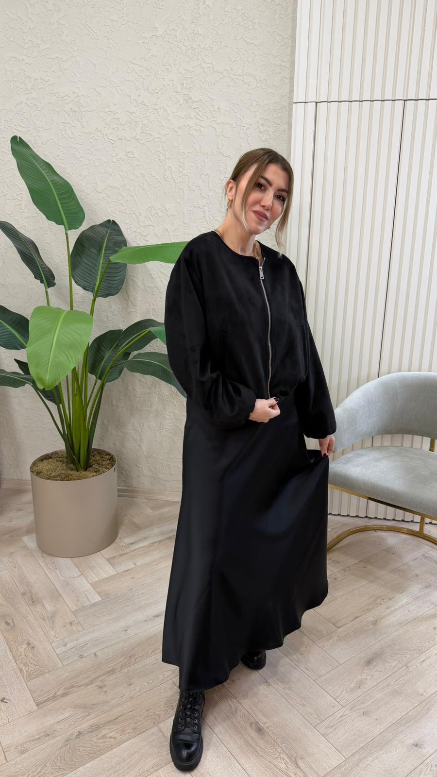 SİYAH SATEN ETEK DÜZ KALIP