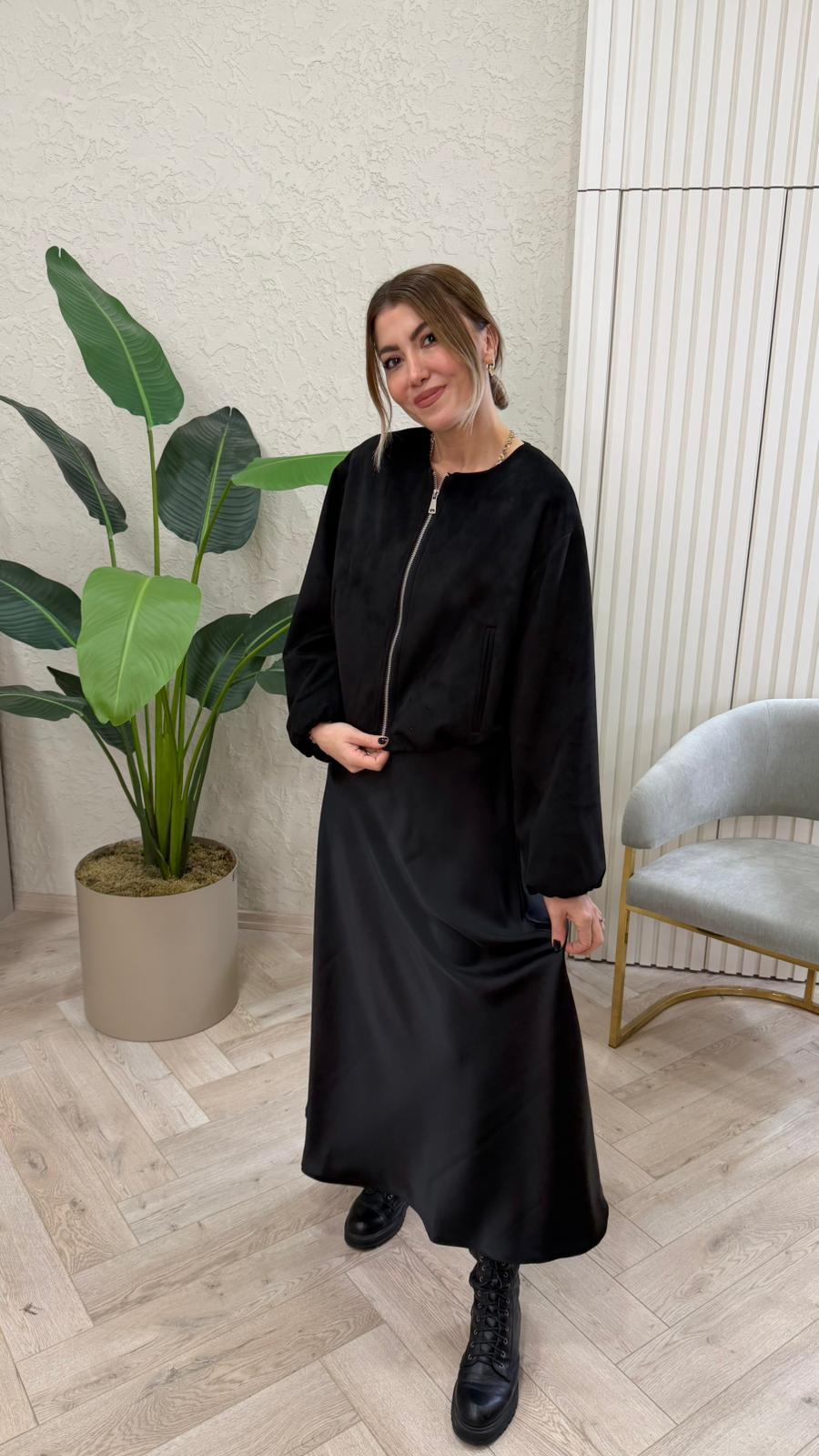 SİYAH SATEN ETEK DÜZ KALIP