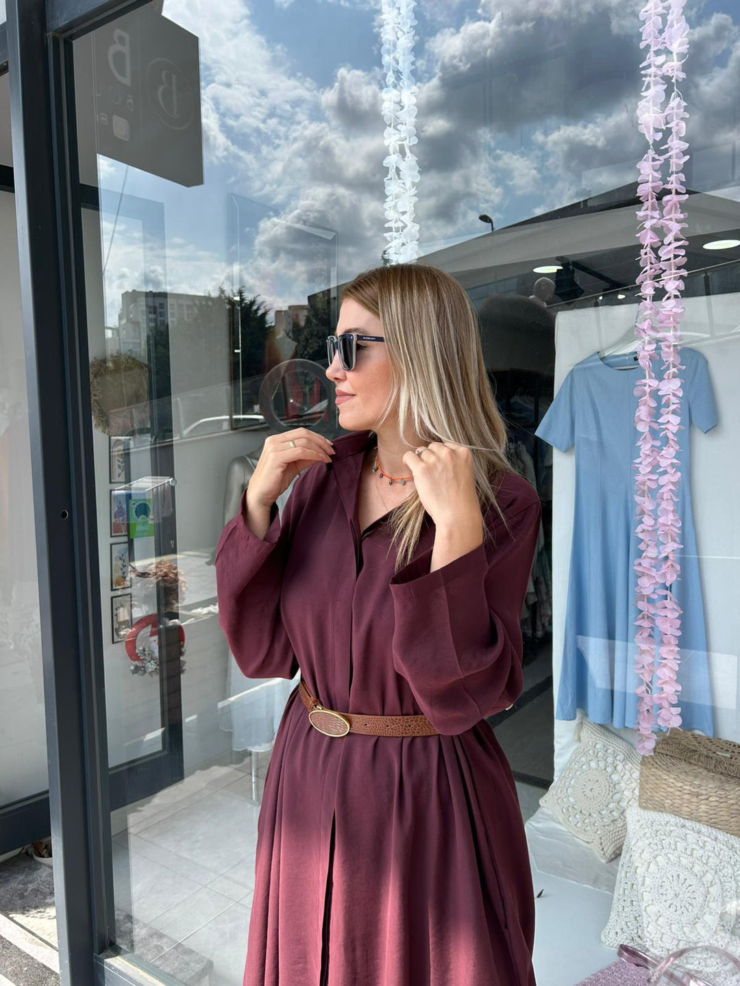 TENCEL KUMAŞ KEMERLİ ELBİSE