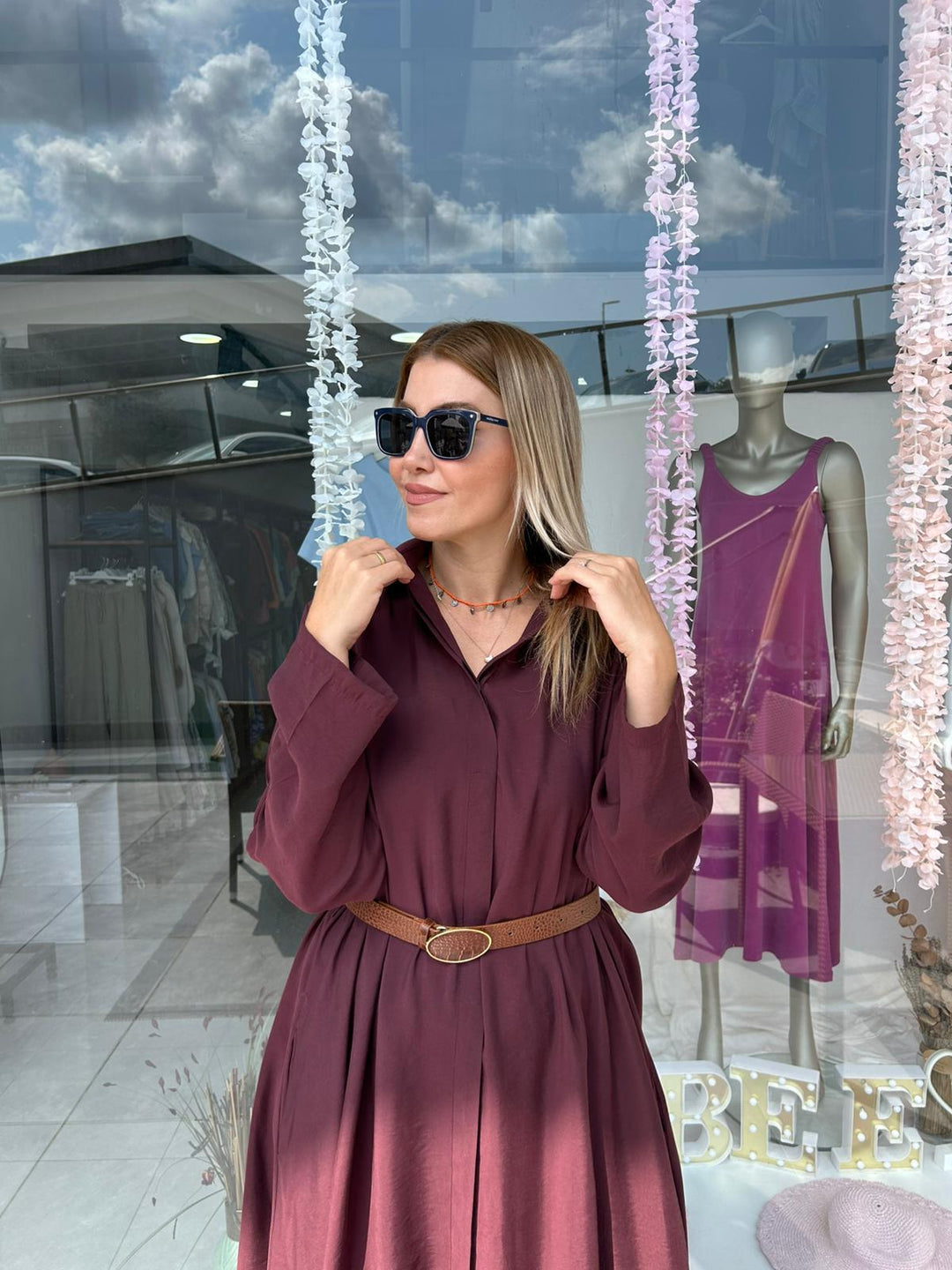 TENCEL KUMAŞ KEMERLİ ELBİSE