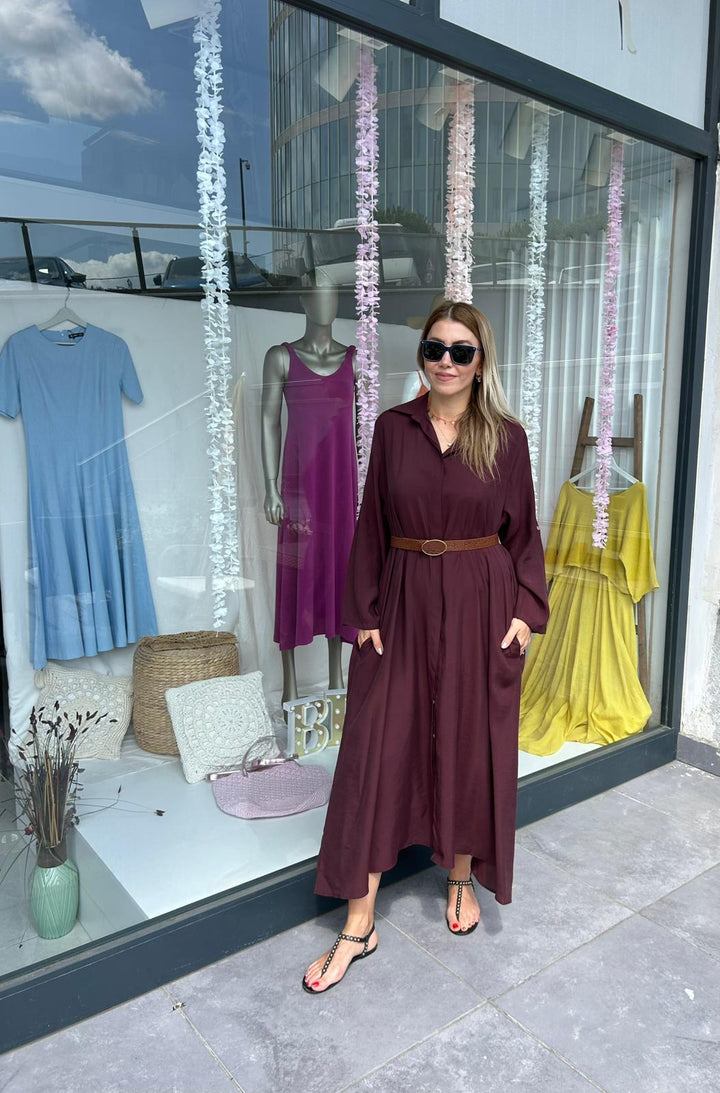 TENCEL KUMAŞ KEMERLİ ELBİSE