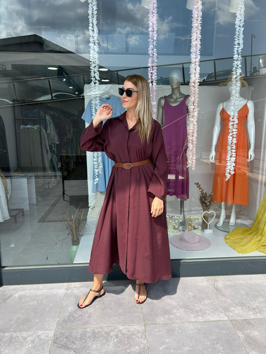 TENCEL KUMAŞ KEMERLİ ELBİSE
