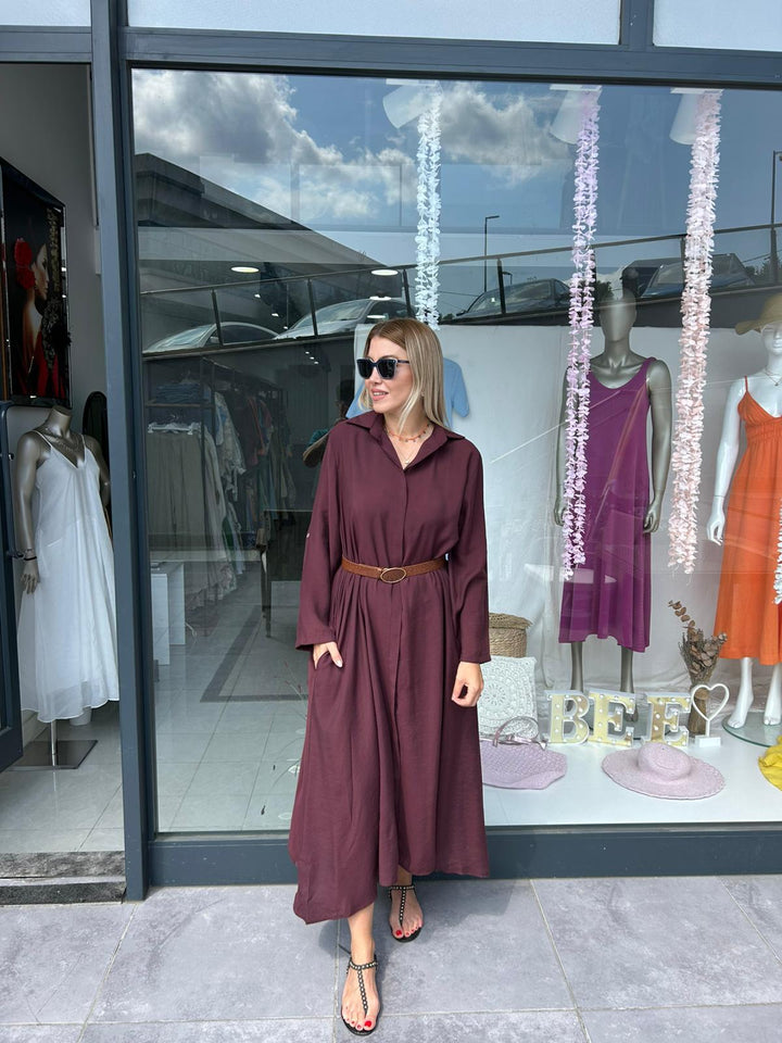 TENCEL KUMAŞ KEMERLİ ELBİSE