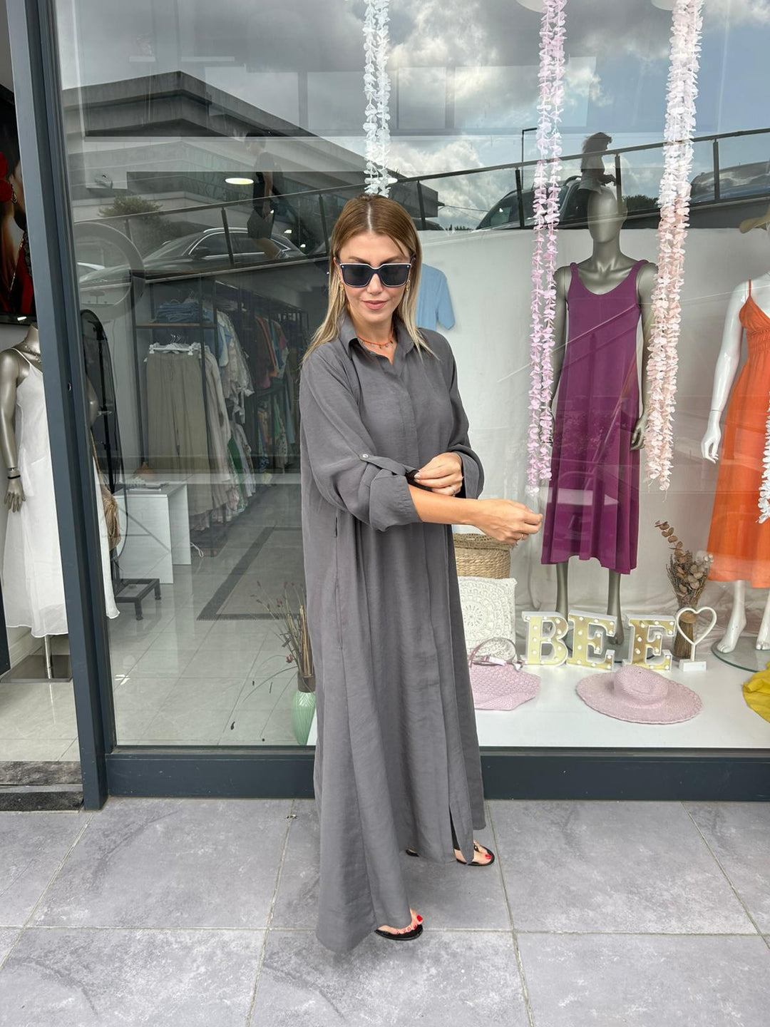 TENCEL KUMAŞ KEMERLİ ELBİSE