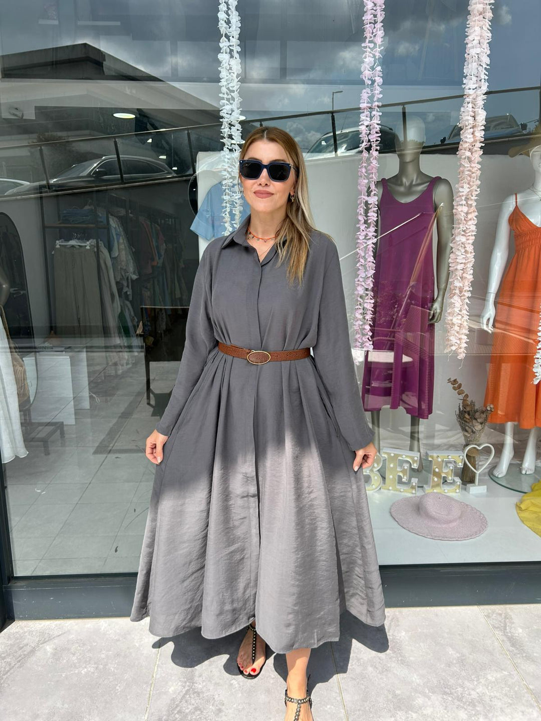 TENCEL KUMAŞ KEMERLİ ELBİSE