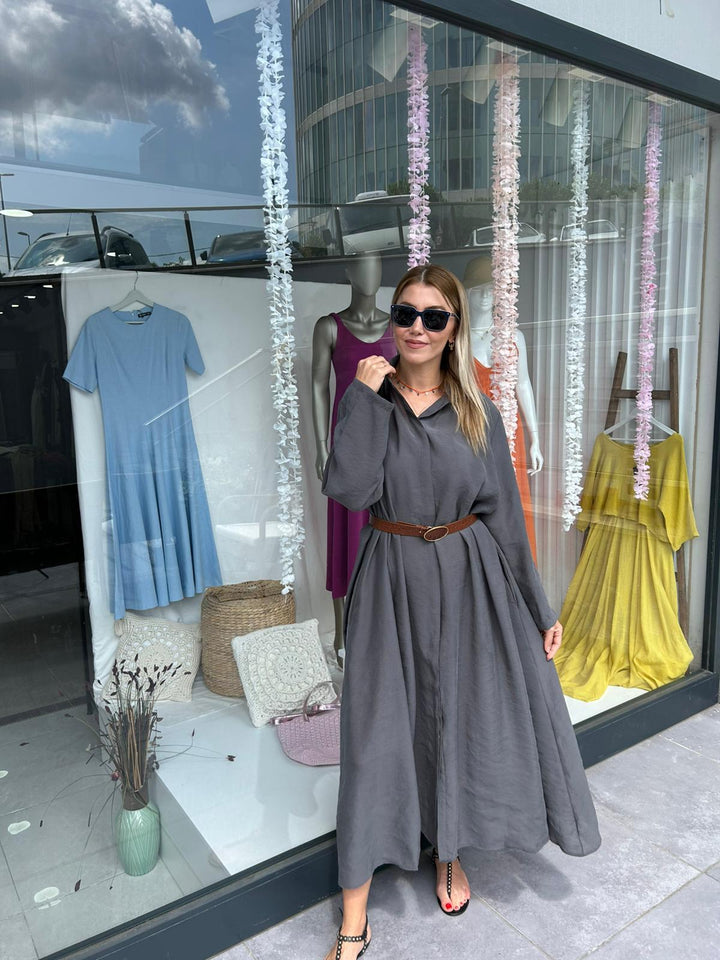TENCEL KUMAŞ KEMERLİ ELBİSE