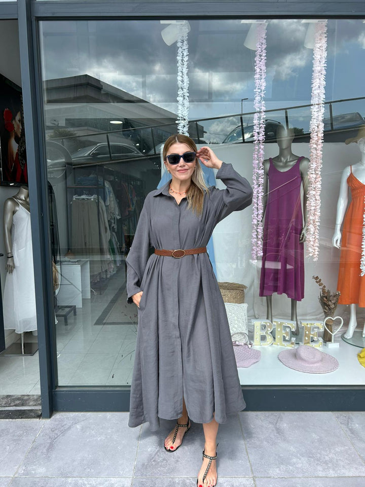TENCEL KUMAŞ KEMERLİ ELBİSE