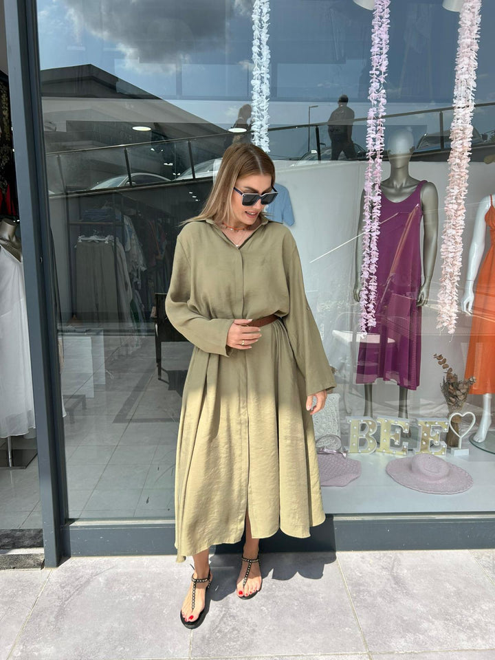 TENCEL KUMAŞ KEMERLİ ELBİSE