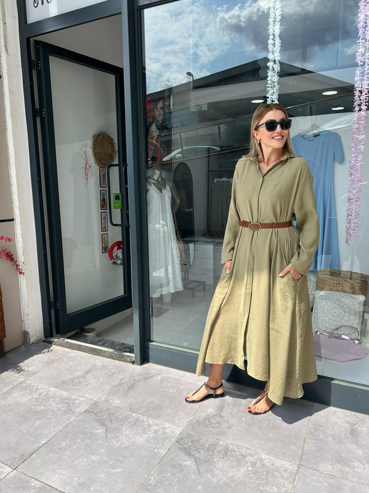 TENCEL KUMAŞ KEMERLİ ELBİSE