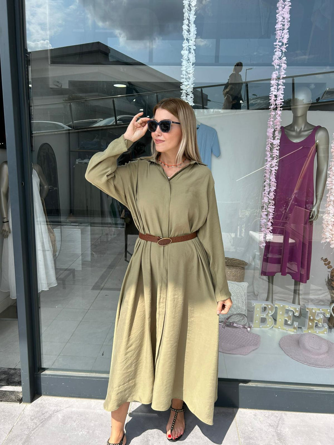 TENCEL KUMAŞ KEMERLİ ELBİSE