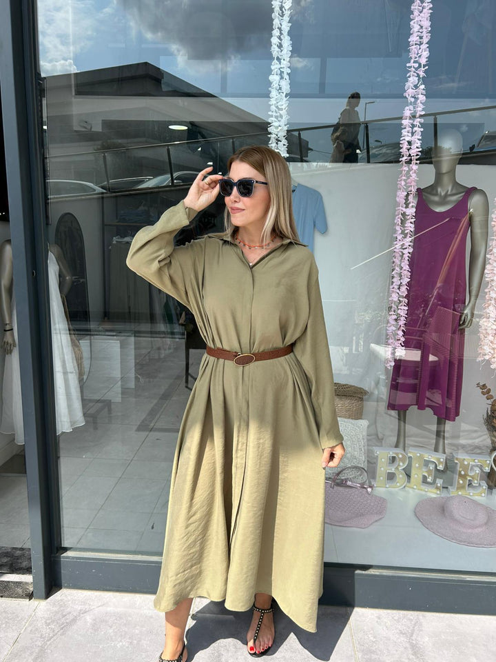TENCEL KUMAŞ KEMERLİ ELBİSE