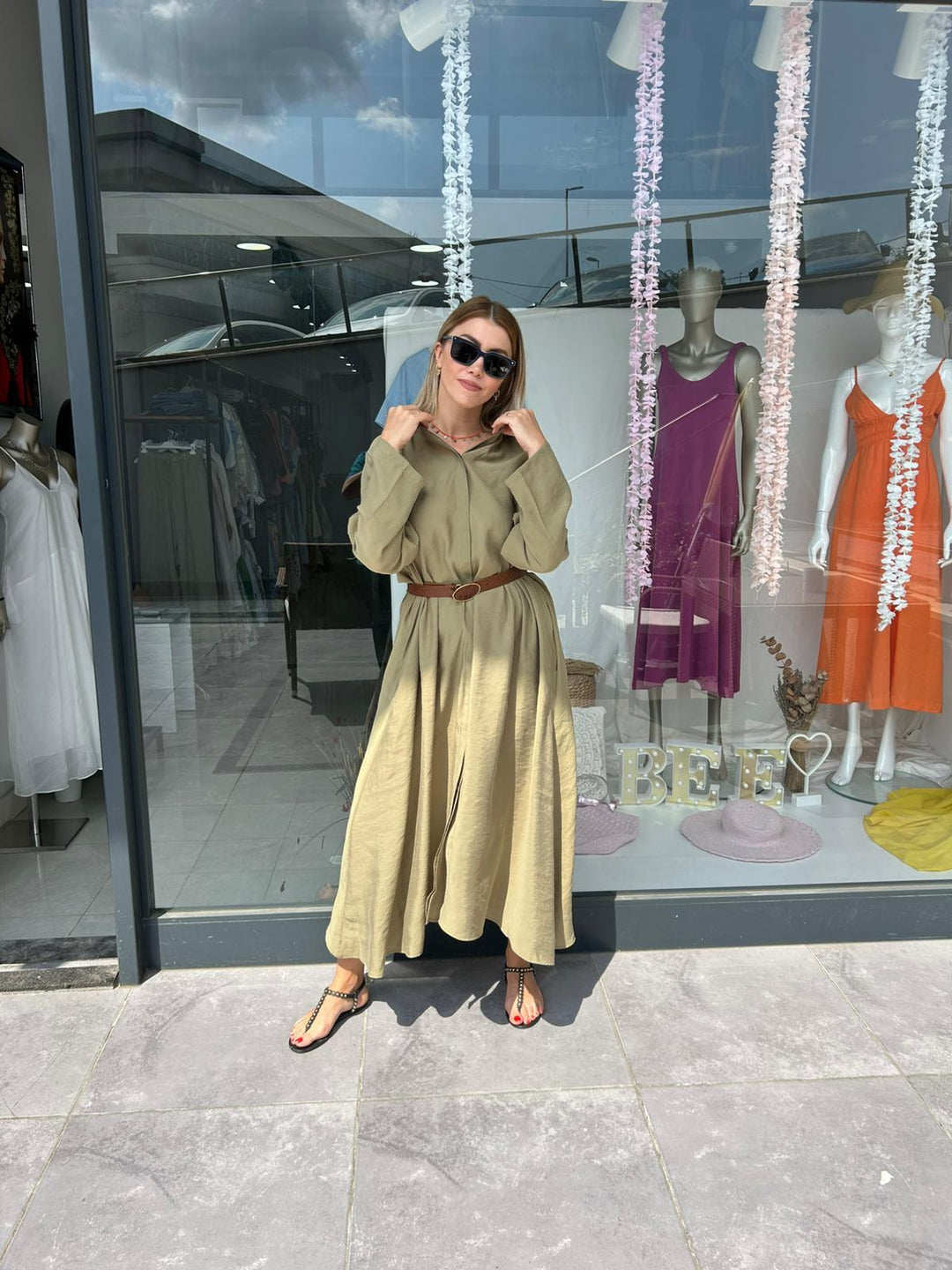 TENCEL KUMAŞ KEMERLİ ELBİSE
