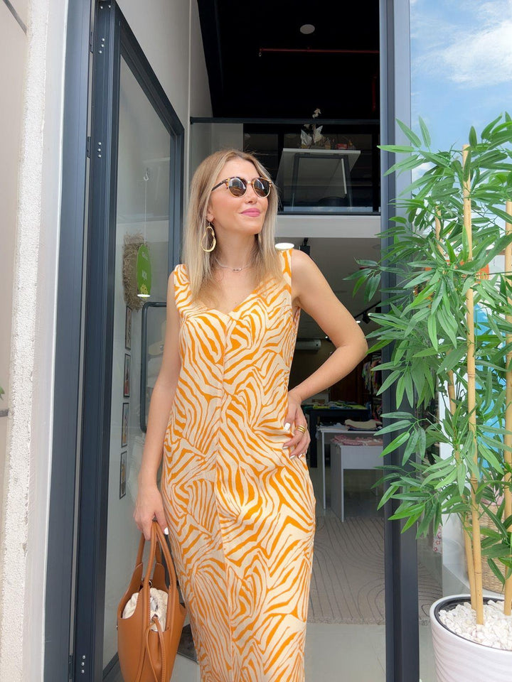 Turuncu Krep Elbise